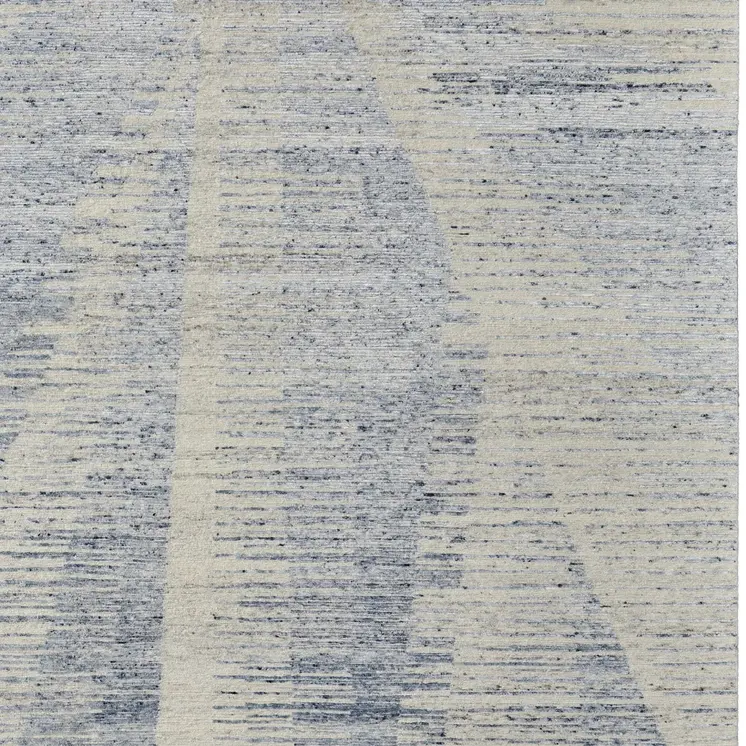 4' X 6' Ivory and Blue Abstract Hand Knotted Worn Faded Area Rug