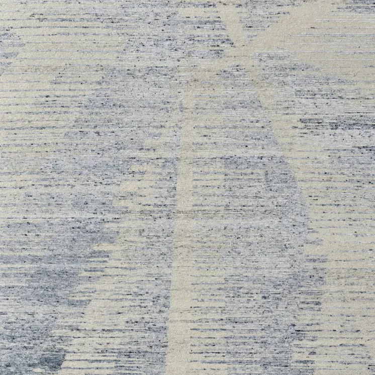 8' X 10' Ivory and Blue Abstract Hand Knotted Worn Faded Area Rug