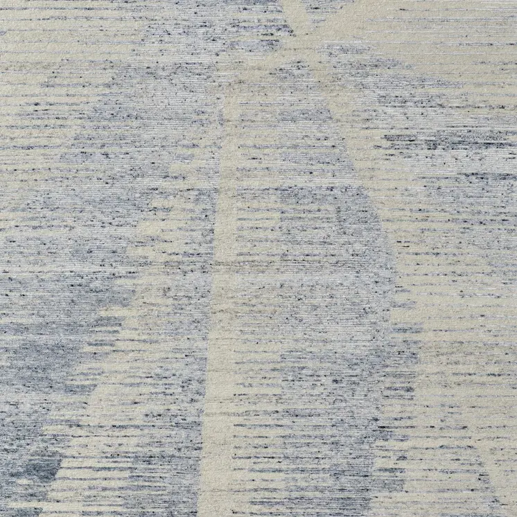 9' X 13' Ivory and Blue Abstract Hand Knotted Worn Faded Area Rug