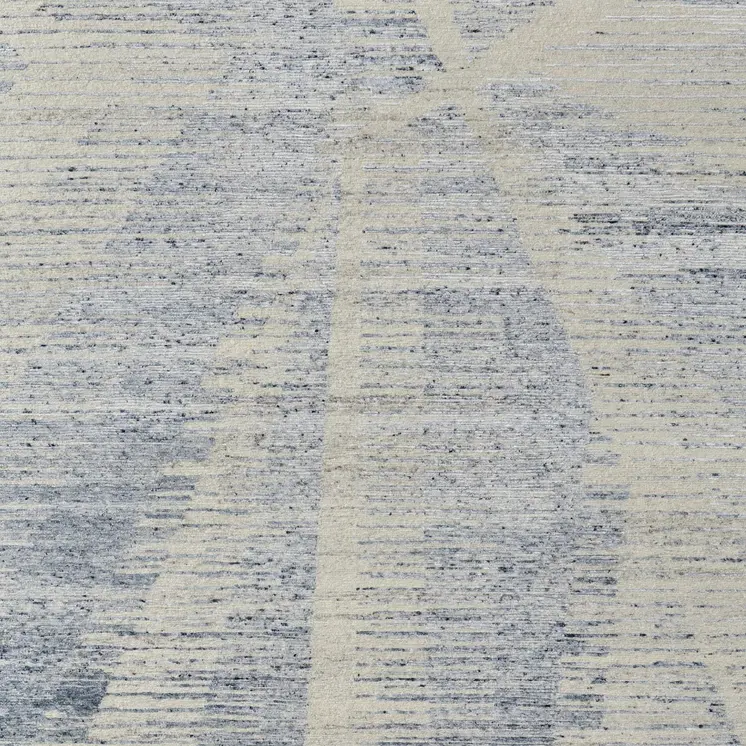 12' X 15' Ivory and Blue Abstract Hand Knotted Worn Faded Area Rug