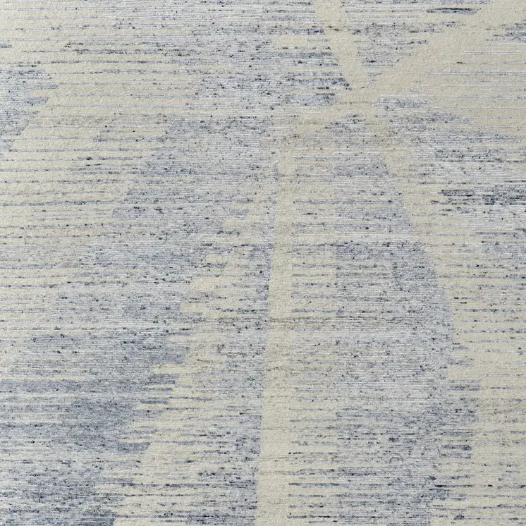 2' X 3' Ivory and Blue Abstract Hand Knotted Worn Faded Area Rug