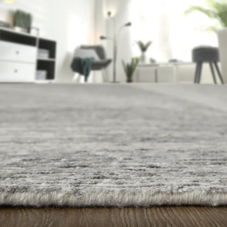 3' X 5' Ivory and Gray Abstract Hand Knotted Worn Faded Area Rug