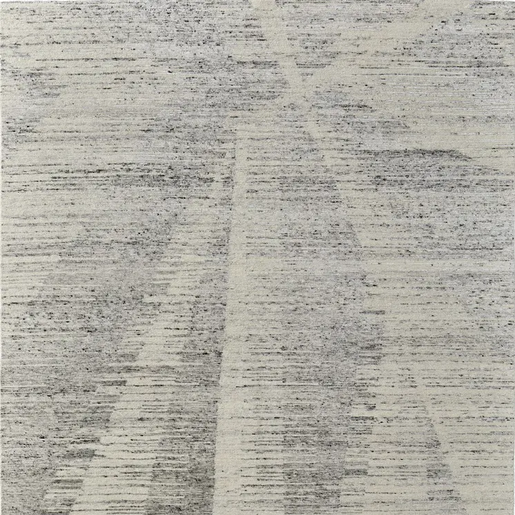 3' X 5' Ivory and Gray Abstract Hand Knotted Worn Faded Area Rug