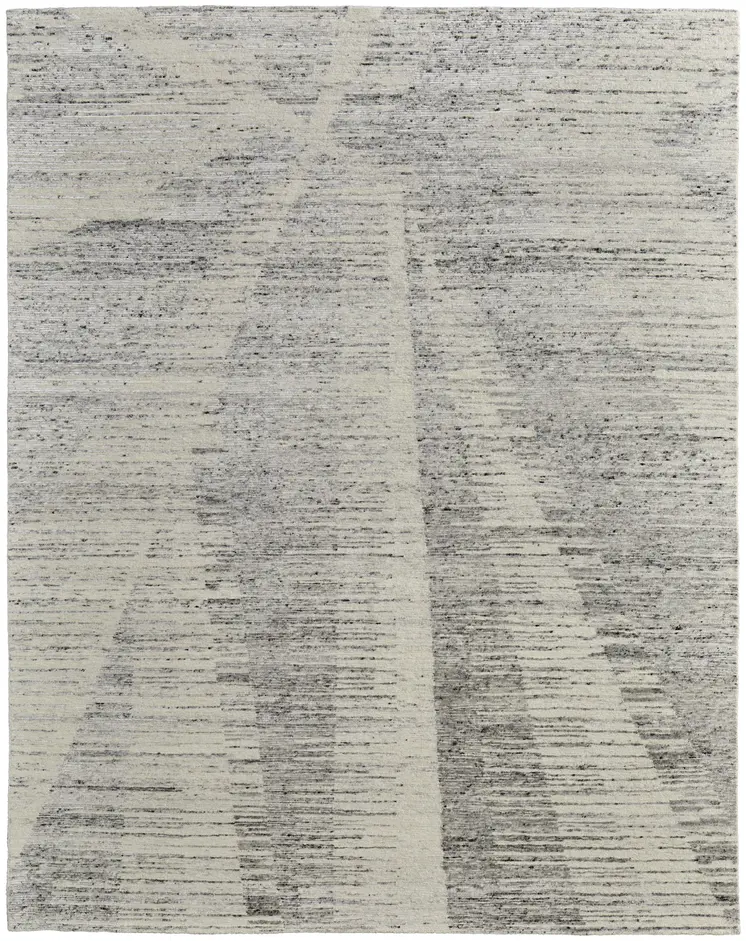 4' X 6' Ivory and Gray Abstract Hand Knotted Worn Faded Area Rug