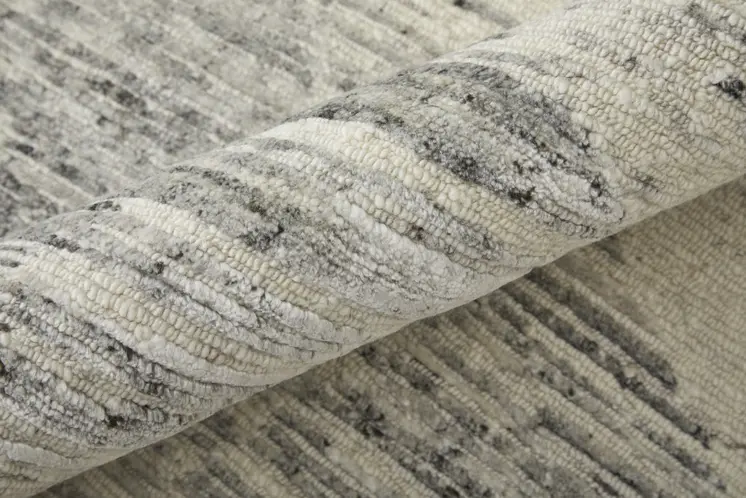 6' X 9' Ivory and Gray Abstract Hand Knotted Worn Faded Area Rug