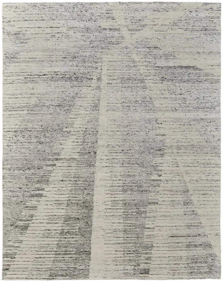 8' X 10' Ivory and Gray Abstract Hand Knotted Worn Faded Area Rug