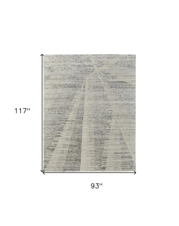 8' X 10' Ivory and Gray Abstract Hand Knotted Worn Faded Area Rug