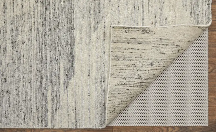 9' X 13' Ivory and Gray Abstract Hand Knotted Worn Faded Area Rug