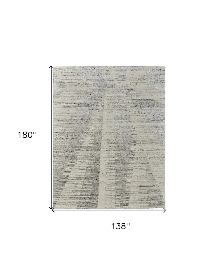 12' X 15' Ivory and Gray Abstract Hand Knotted Worn Faded Area Rug