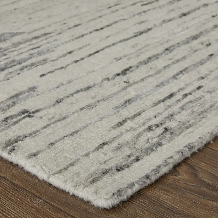 2' X 3' Ivory and Gray Abstract Hand Knotted Worn Faded Area Rug
