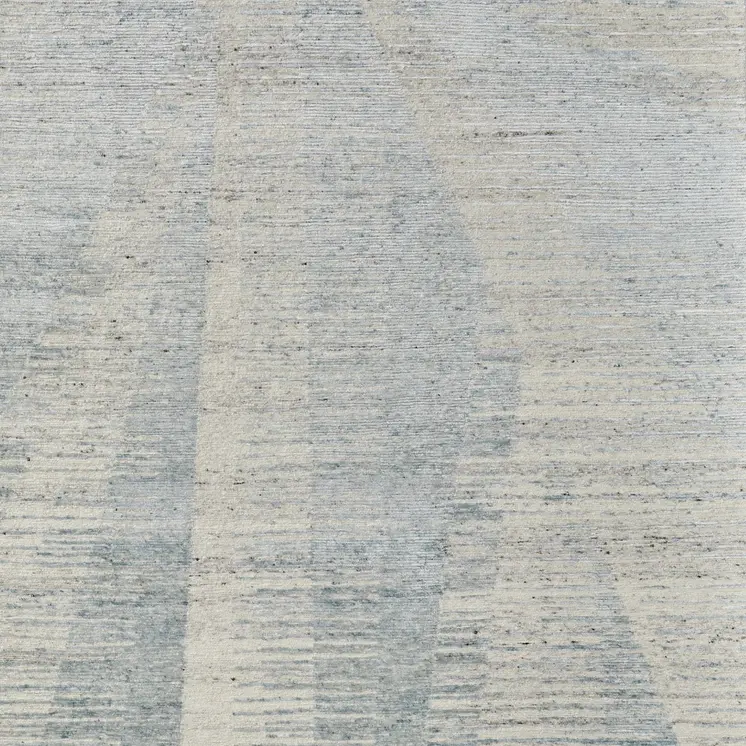3' X 5' Ivory and Blue Abstract Hand Knotted Worn Faded Area Rug