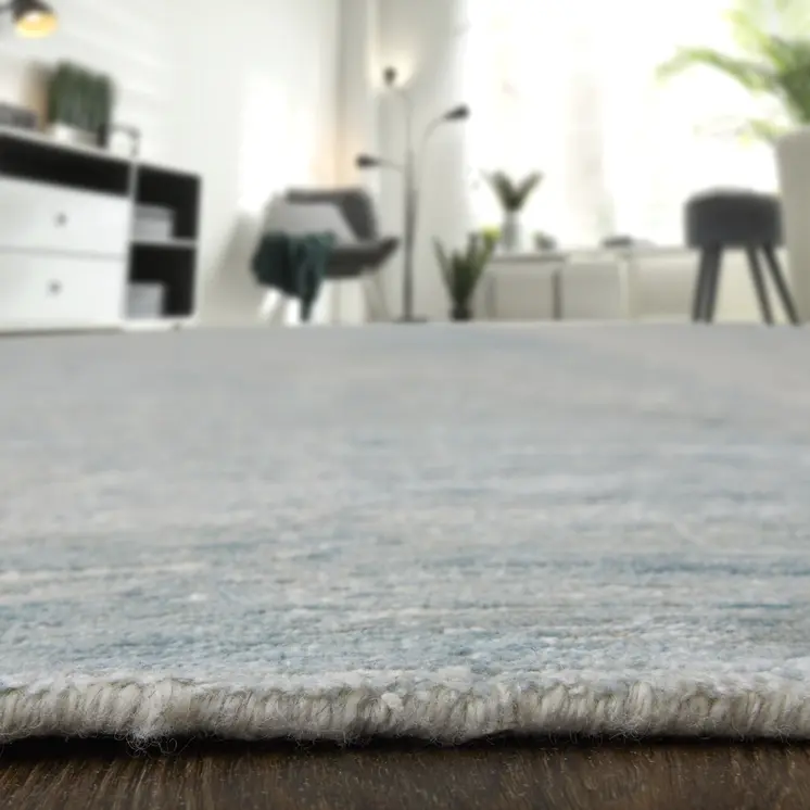 4' X 6' Ivory and Blue Abstract Hand Knotted Worn Faded Area Rug