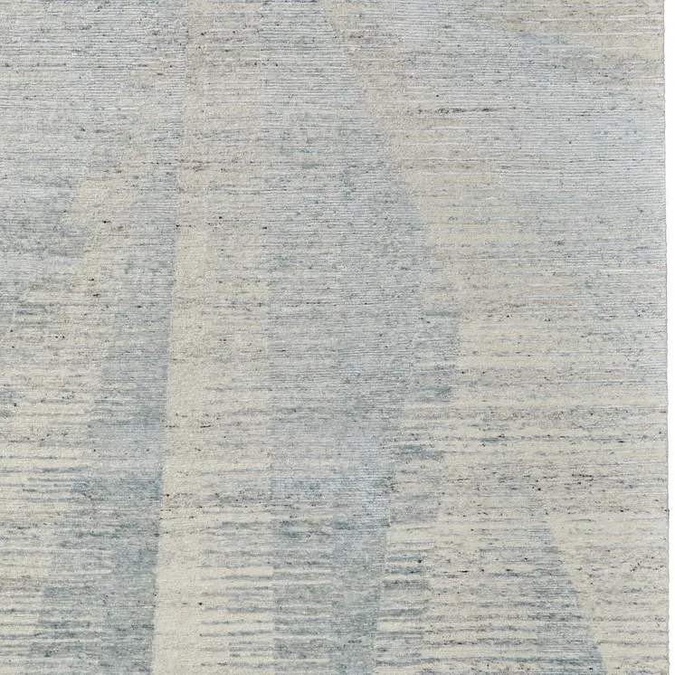 8' X 10' Ivory and Blue Abstract Hand Knotted Worn Faded Area Rug