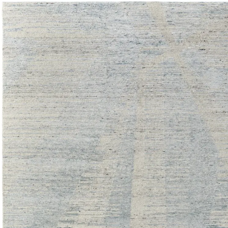 9' X 13' Ivory and Blue Abstract Hand Knotted Worn Faded Area Rug