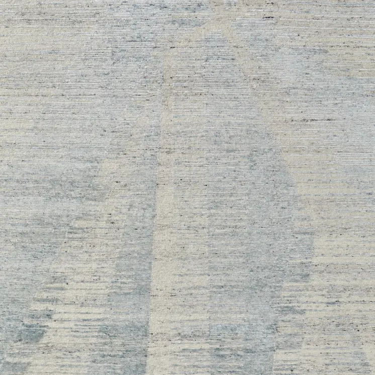 12' X 15' Ivory and Blue Abstract Hand Knotted Worn Faded Area Rug