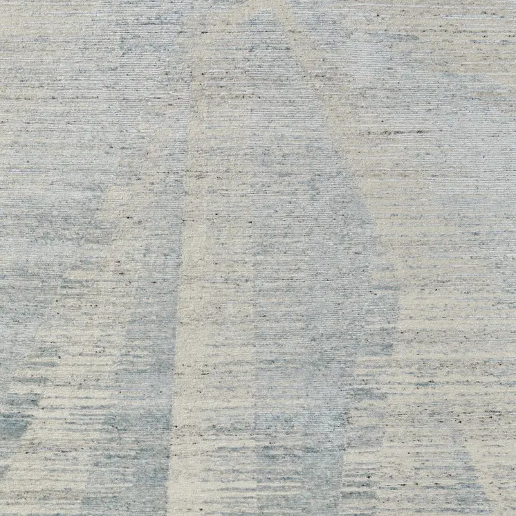 2' X 3' Ivory and Blue Abstract Hand Knotted Worn Faded Area Rug