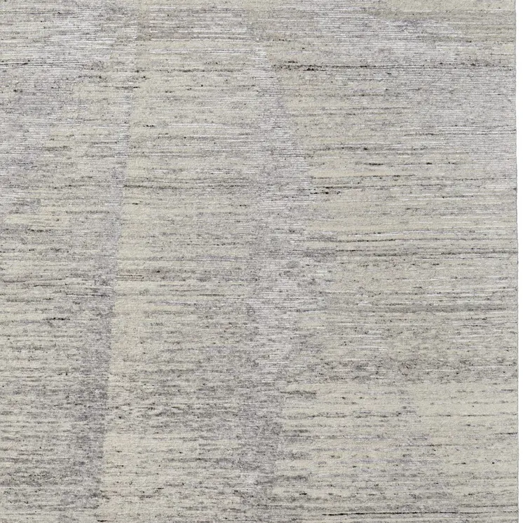 3' X 5' Ivory and Gray Abstract Hand Knotted Worn Faded Area Rug
