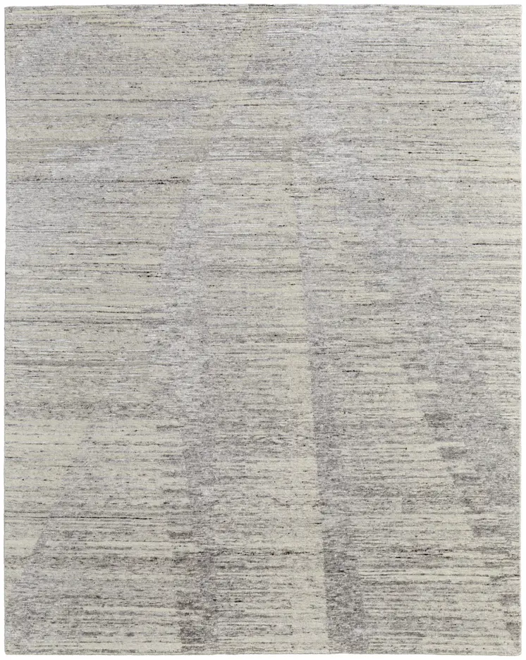 6' X 9' Ivory and Gray Abstract Hand Knotted Worn Faded Area Rug