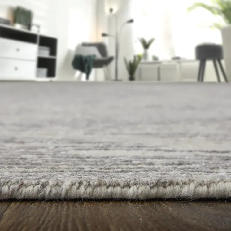 6' X 9' Ivory and Gray Abstract Hand Knotted Worn Faded Area Rug
