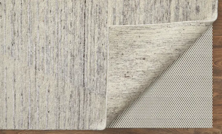 6' X 9' Ivory and Gray Abstract Hand Knotted Worn Faded Area Rug