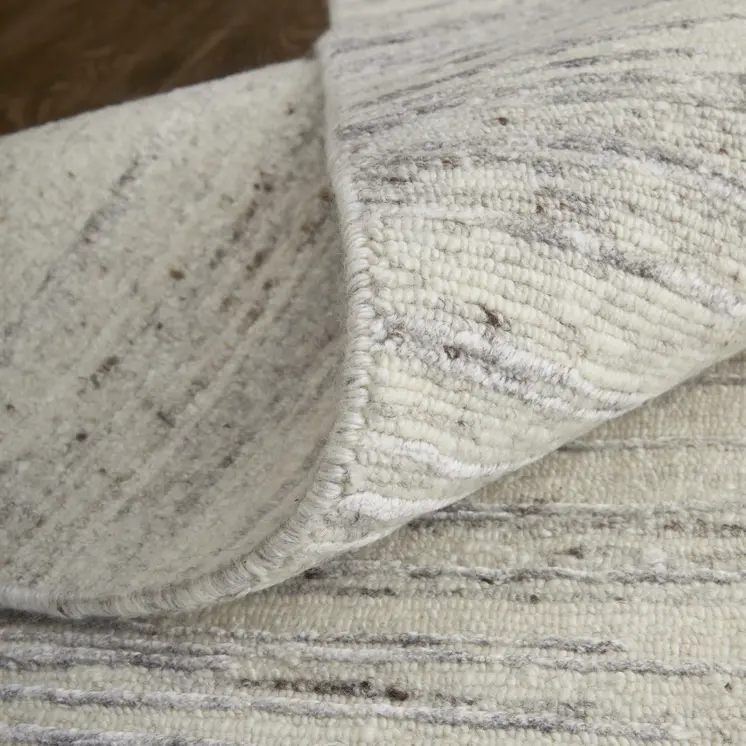 6' X 9' Ivory and Gray Abstract Hand Knotted Worn Faded Area Rug