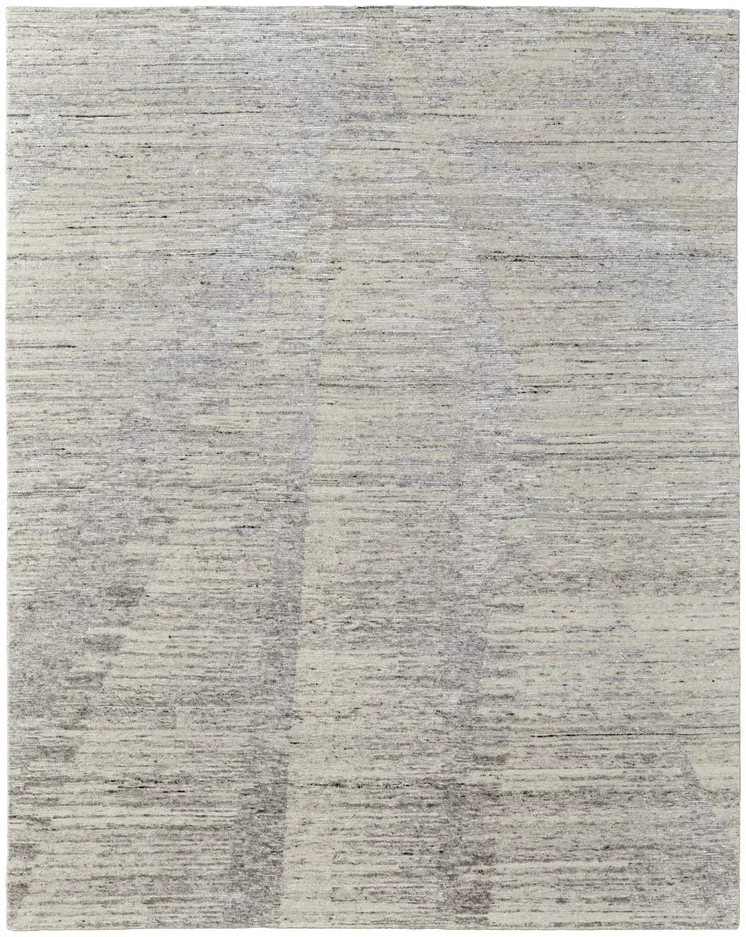 2' X 3' Ivory and Gray Abstract Hand Knotted Worn Faded Area Rug