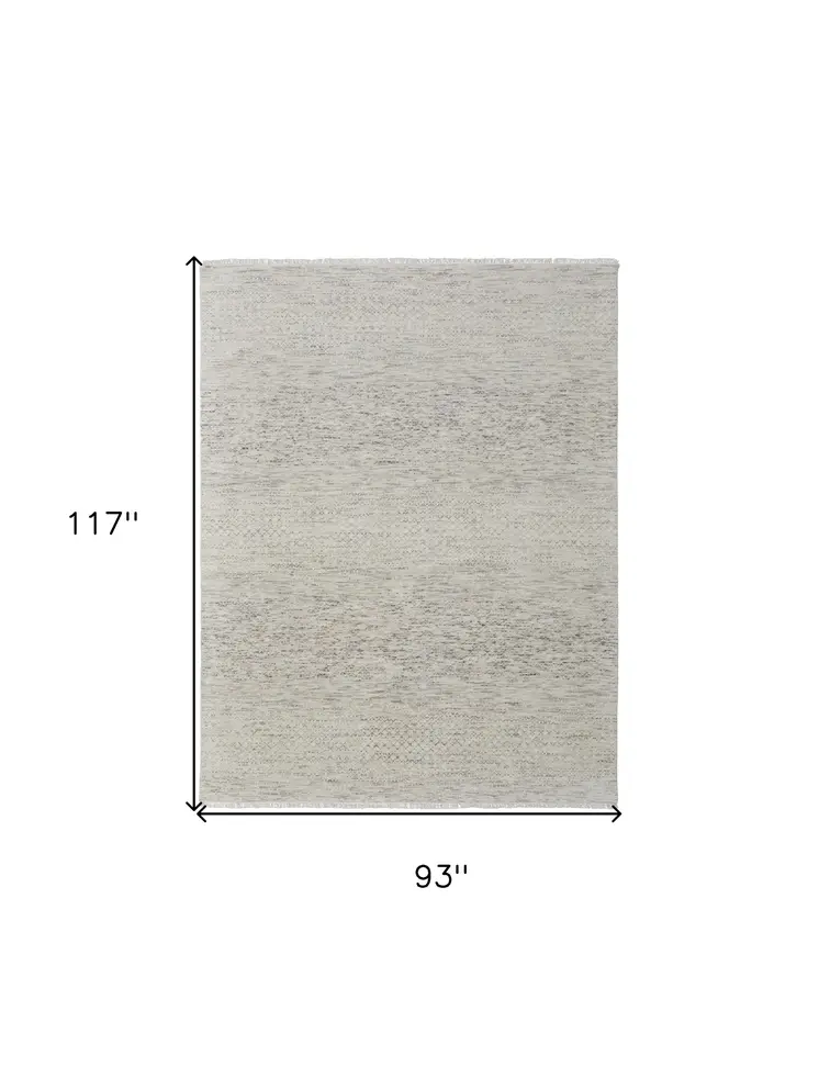 8' X 10' Ivory and Gray Wool Hand Knotted Area Rug With Fringe