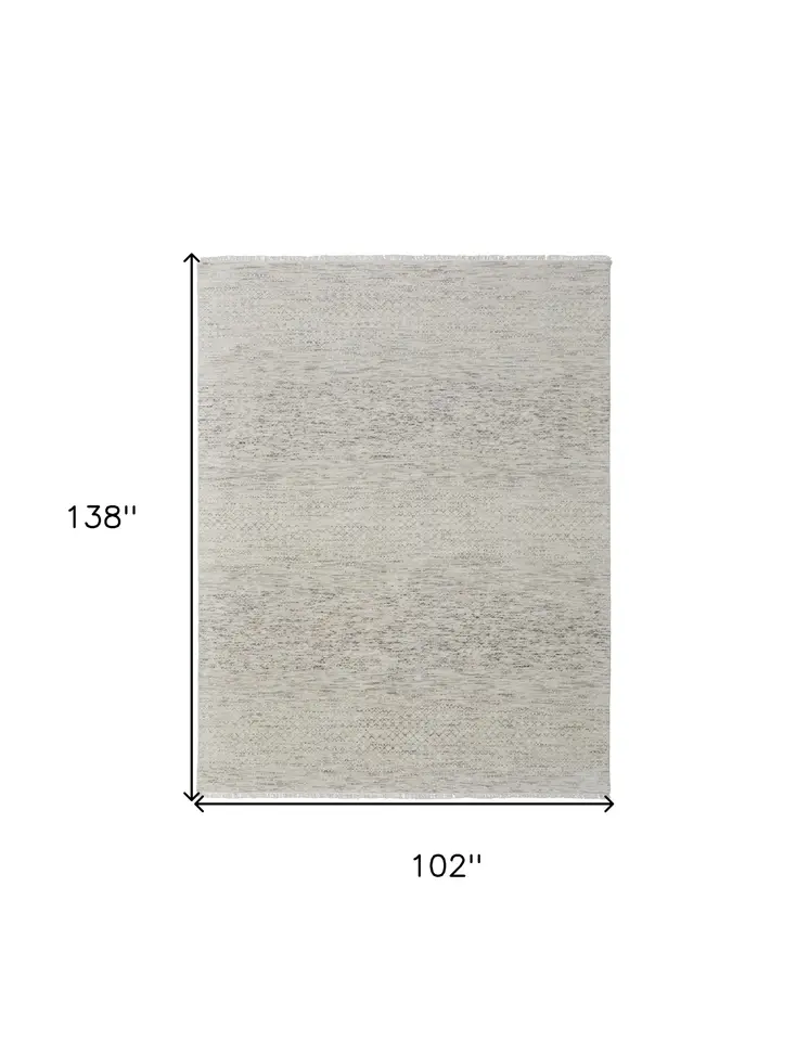 8' X 12' Ivory and Gray Wool Hand Knotted Area Rug With Fringe