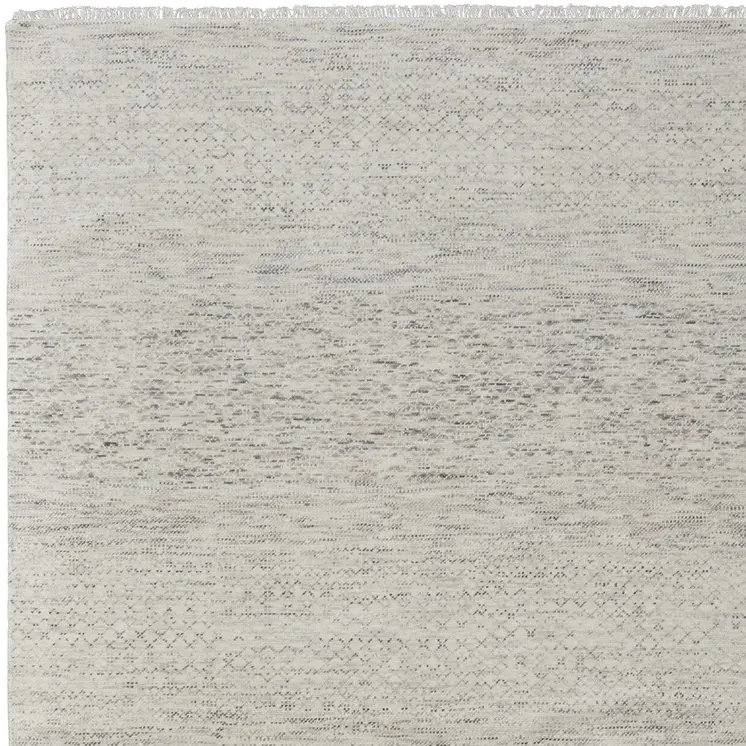 9' X 13' Ivory and Gray Wool Hand Knotted Area Rug With Fringe