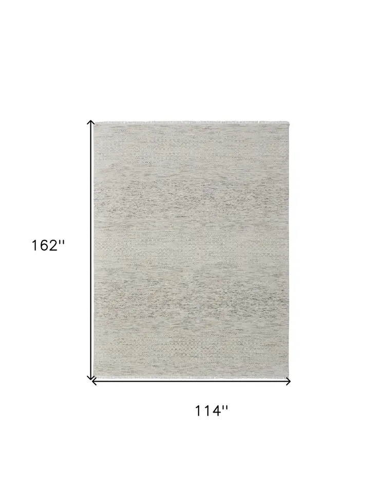 9' X 13' Ivory and Gray Wool Hand Knotted Area Rug With Fringe