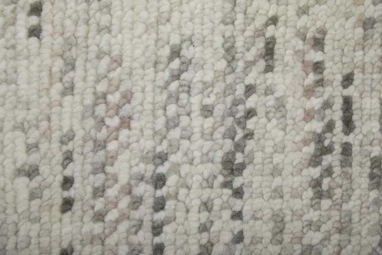 10' Ivory and Gray Wool Hand Knotted Runner Rug With Fringe