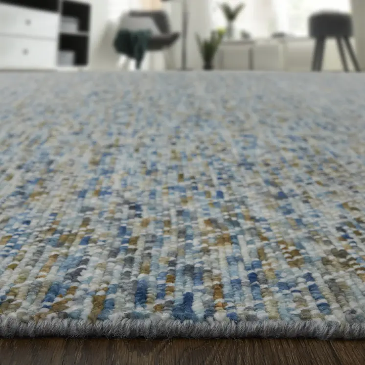 2' X 3' Ivory Blue and Brown Wool Hand Knotted Area Rug With Fringe