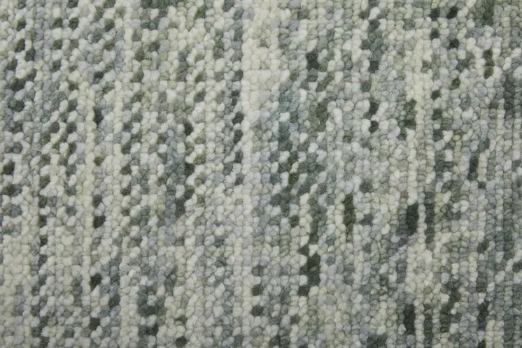 12' Ivory and Green Wool Hand Knotted Runner Rug With Fringe