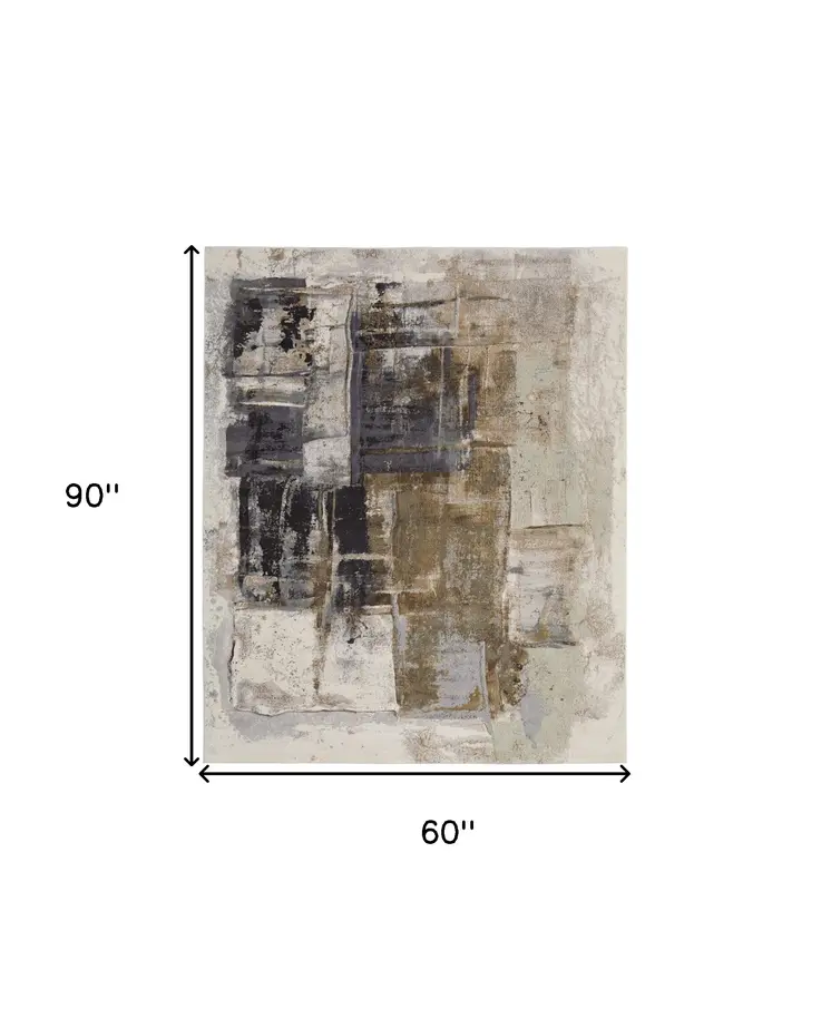 5' X 8' Gray Black and Brown Abstract Power Loom Area Rug