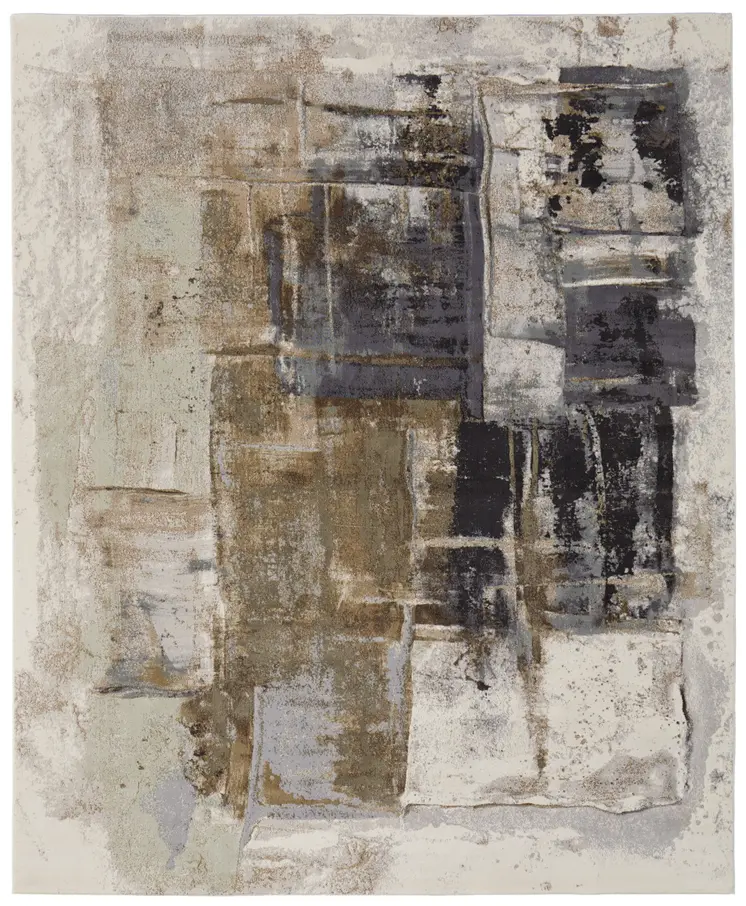 2' X 3' Gray Black and Brown Abstract Power Loom Area Rug
