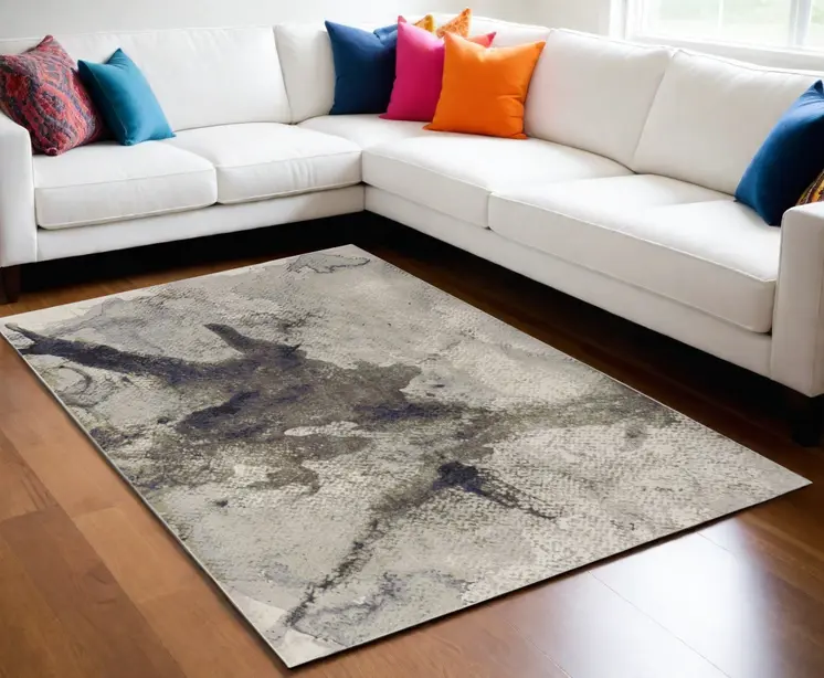 5' X 8' Gray Black and Brown Abstract Power Loom Area Rug