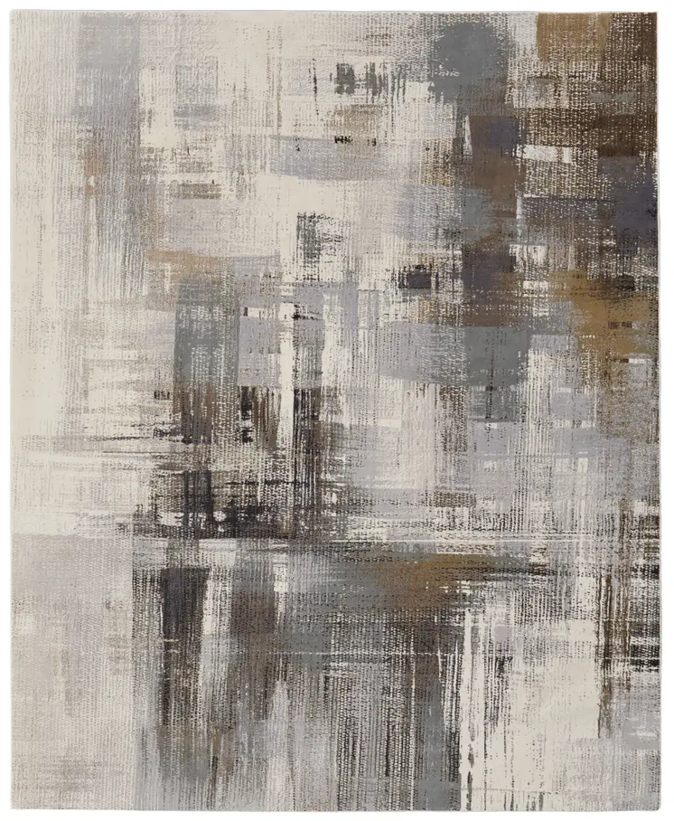 5' X 8' Ivory Gray and Brown Abstract Power Loom Area Rug