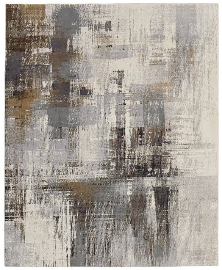 10' X 13' Ivory Gray and Brown Abstract Power Loom Area Rug