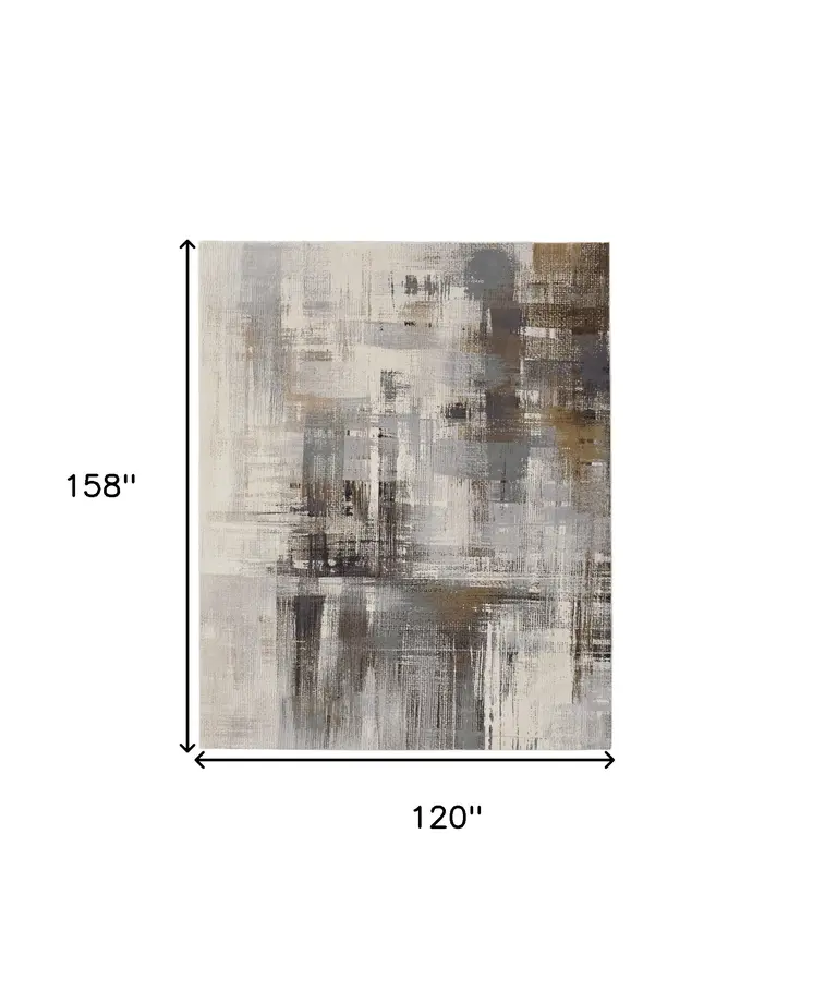 10' X 13' Ivory Gray and Brown Abstract Power Loom Area Rug
