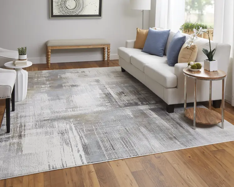 2' X 3' Ivory Gray and Brown Abstract Power Loom Area Rug