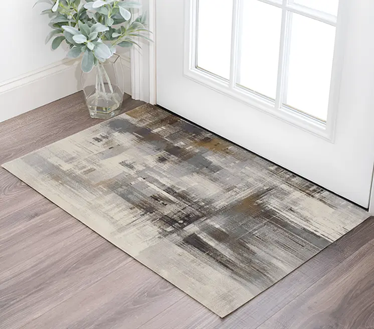 2' X 3' Ivory Gray and Brown Abstract Power Loom Area Rug