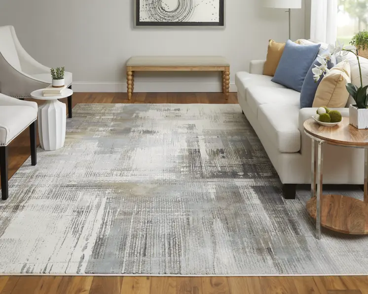2' X 3' Ivory Gray and Brown Abstract Power Loom Area Rug