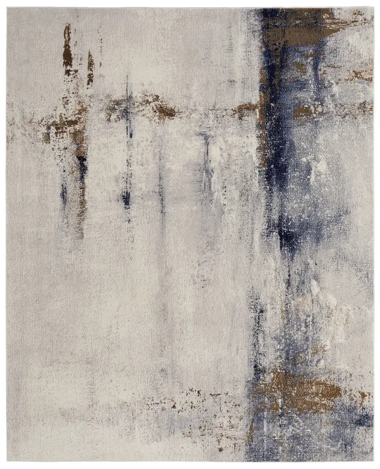 4' X 6' Ivory Blue and Brown Abstract Power Loom Area Rug