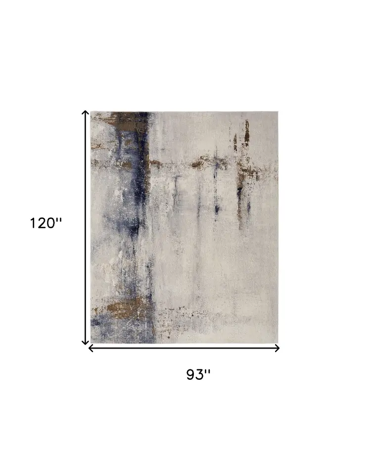 8' X 10' Ivory Blue and Brown Abstract Power Loom Area Rug