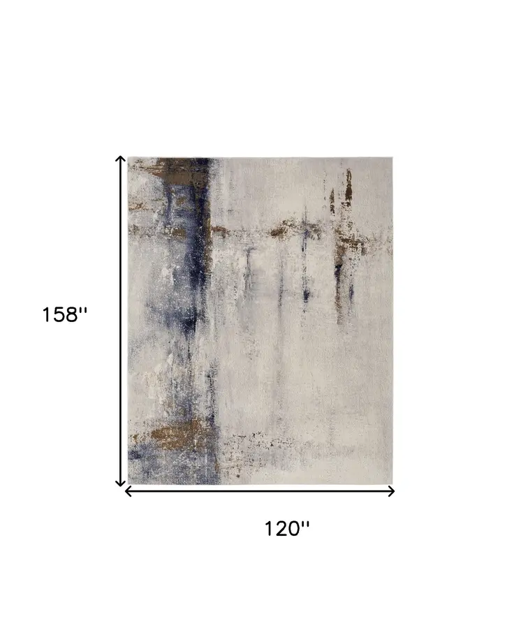 10' X 13' Ivory Blue and Brown Abstract Power Loom Area Rug