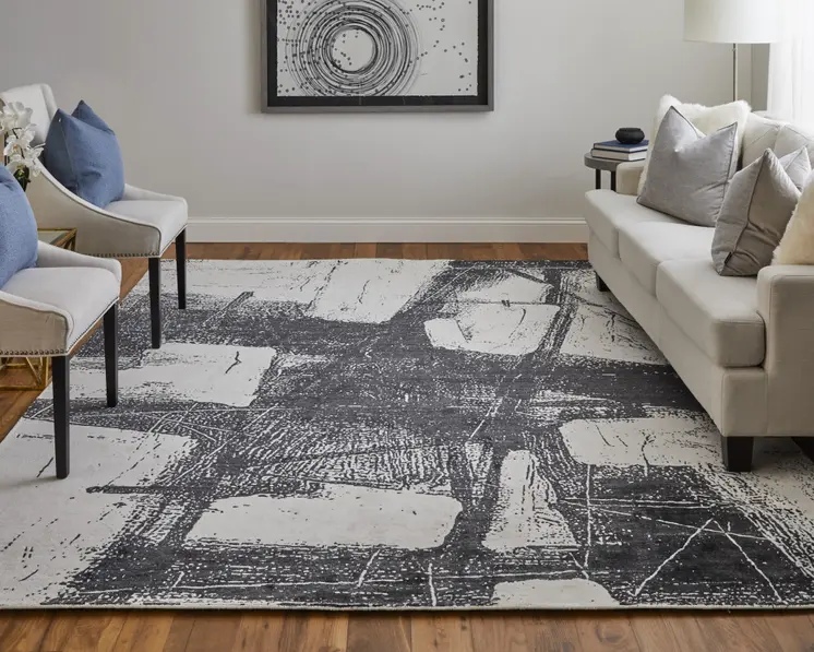 4' X 6' Black and Gray Abstract Hand Woven Area Rug