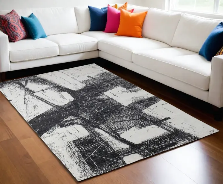 5' X 8' Black and Gray Abstract Hand Woven Area Rug
