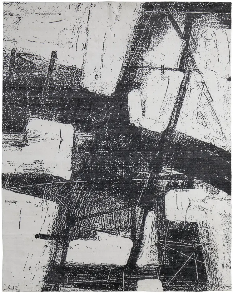 9' X 12' Black and Gray Abstract Hand Woven Area Rug
