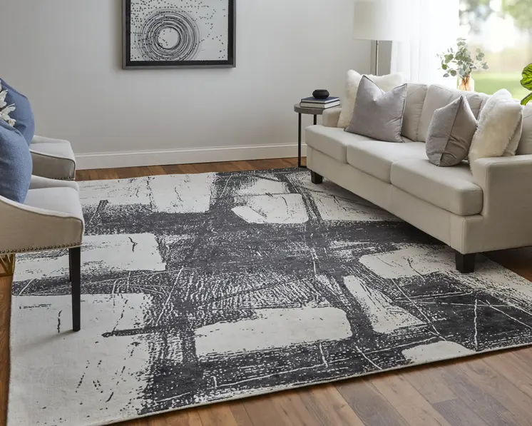 9' X 12' Black and Gray Abstract Hand Woven Area Rug
