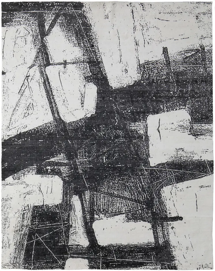 9' X 12' Black and Gray Abstract Hand Woven Area Rug